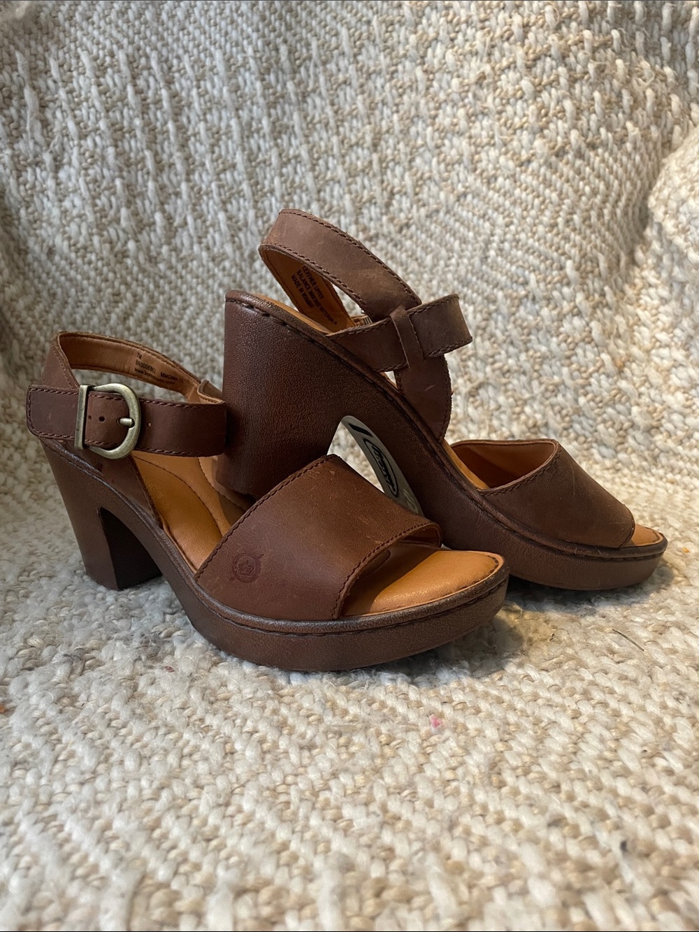 Born Brown Leather Platform Slingback Heels